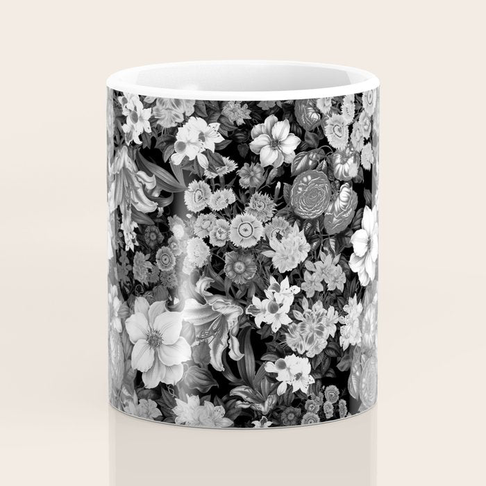 Black and White Floral Pattern Coffee Mug Gallery Image 4