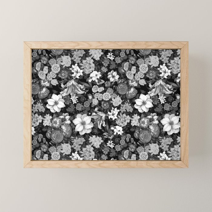 Black and White Floral Pattern Mini Art Print Gallery Image 1