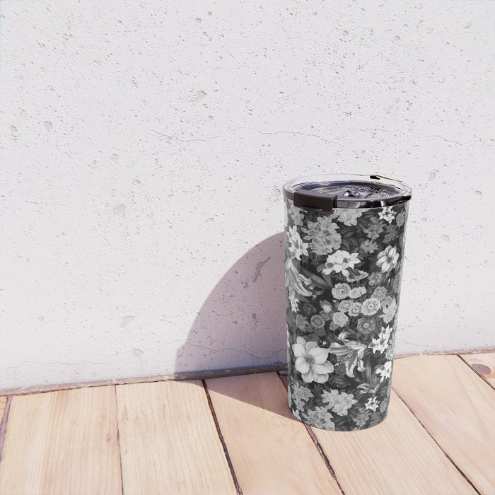 Black and White Floral Pattern Travel Mug Gallery Image 4