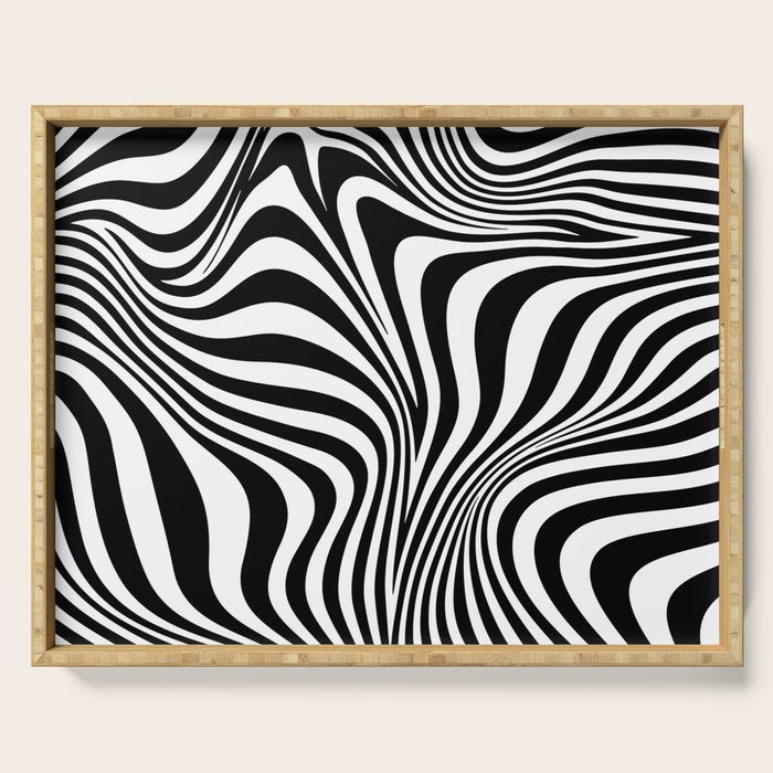 Retro Shapes And Lines Black And White Optical Art Serving Tray Gallery Image 1