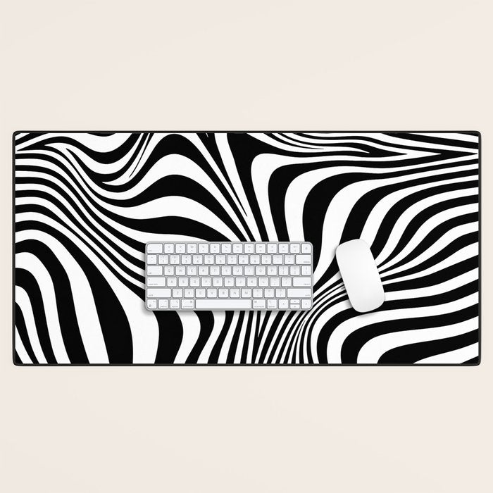 Retro Shapes And Lines Black And White Optical Art Desk Mat Gallery Image 1