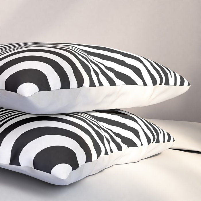 Retro Shapes And Lines Black And White Optical Art Pillow Sham Gallery Image 3