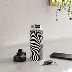 Retro Shapes And Lines Black And White Optical Art Water Bottle Gallery Image 4