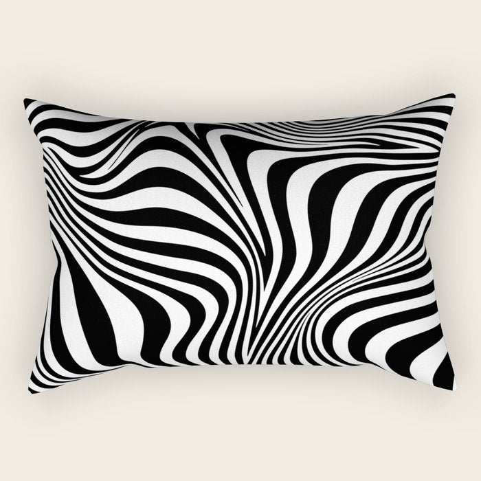 Retro Shapes And Lines Black And White Optical Art Rectangular Pillow Gallery Image 2