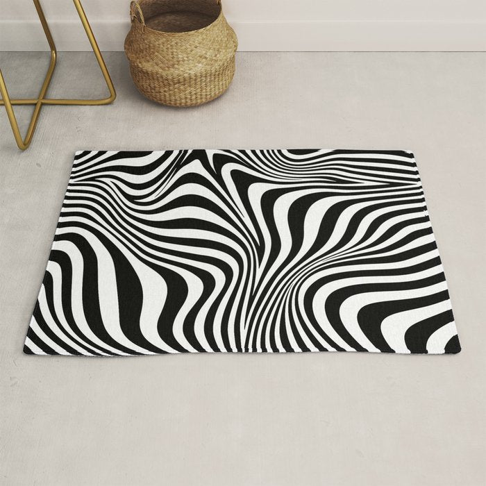 Retro Shapes And Lines Black And White Optical Art Rug Gallery Image 1
