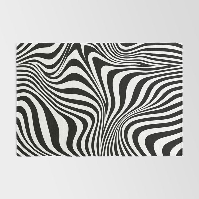 Retro Shapes And Lines Black And White Optical Art Rug Gallery Image 2