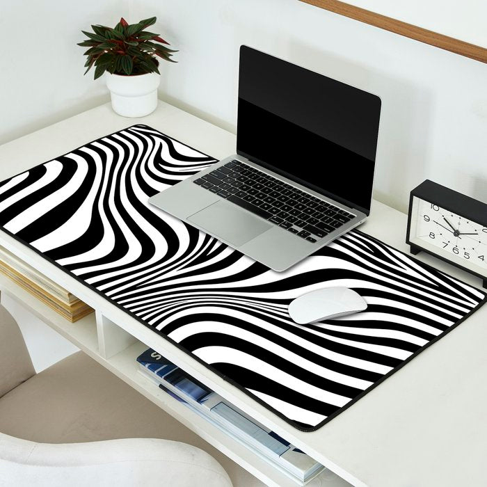 Retro Shapes And Lines Black And White Optical Art Desk Mat Gallery Image 2