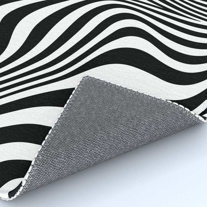 Retro Shapes And Lines Black And White Optical Art Rug Gallery Image 4