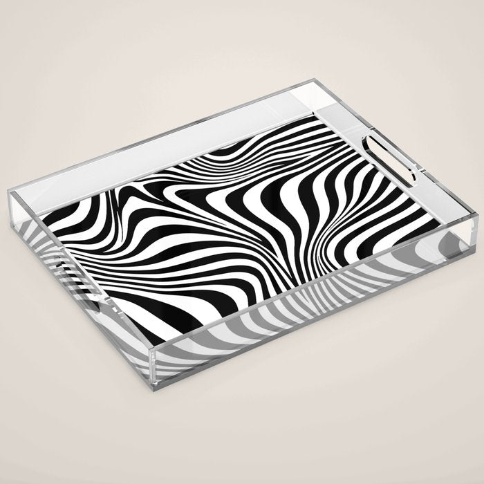 Retro Shapes And Lines Black And White Optical Art Acrylic Tray Gallery Image 1