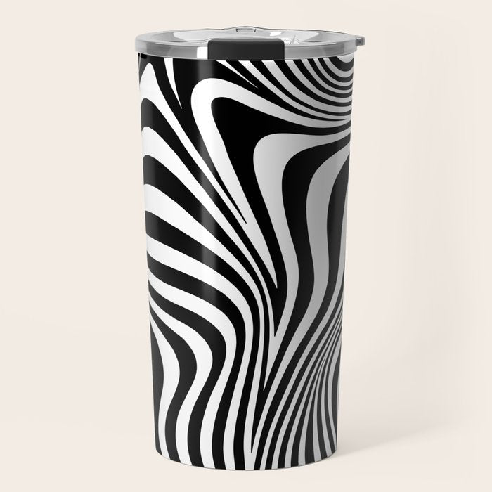 Retro Shapes And Lines Black And White Optical Art Travel Mug Gallery Image 1
