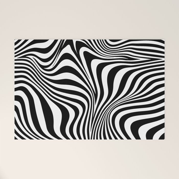 Retro Shapes And Lines Black And White Optical Art Welcome Mat Gallery Image 1