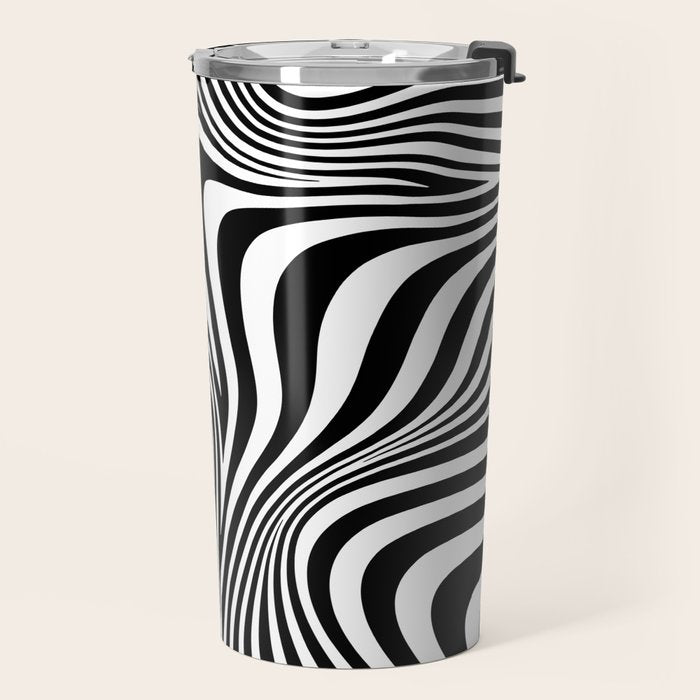 Retro Shapes And Lines Black And White Optical Art Travel Mug Gallery Image 2