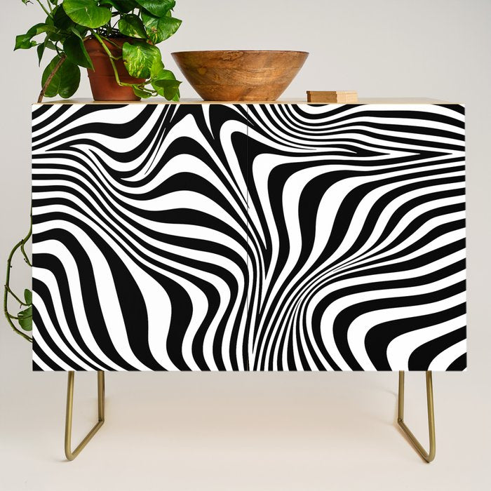 Retro Shapes And Lines Black And White Optical Art Credenza Gallery Image 1