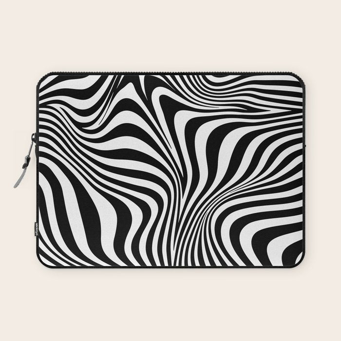 Retro Shapes And Lines Black And White Optical Art Laptop Sleeve Gallery Image 1