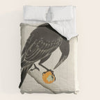 Crow eating persimmon Fruit - Vintage Japanese Woodblock Print Art Comforter Gallery Image 6