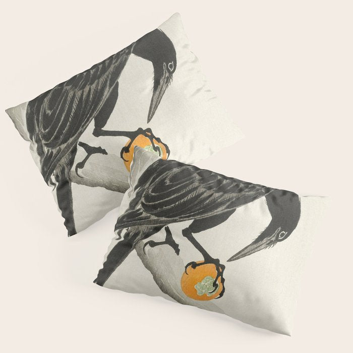 Crow eating persimmon Fruit - Vintage Japanese Woodblock Print Art Pillow Sham Gallery Image 1