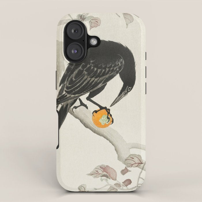 Crow eating persimmon Fruit - Vintage Japanese Woodblock Print Art iPhone Case Gallery Image 1