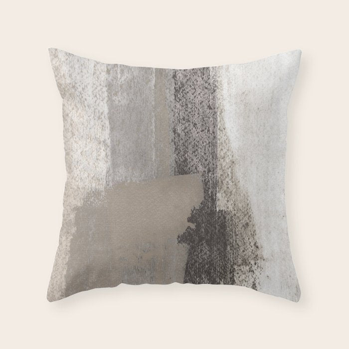 Taupe and Charcoal Grey Modern Abstract Painting Throw Pillow Gallery Image 1