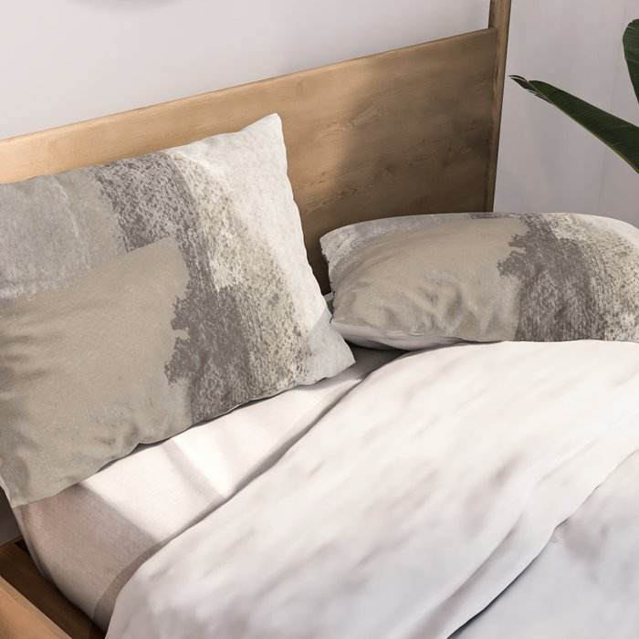 Taupe and Charcoal Grey Modern Abstract Painting Pillow Sham Gallery Image 2