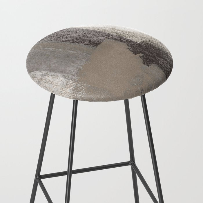 Taupe and Charcoal Grey Modern Abstract Painting Stool Gallery Image 2
