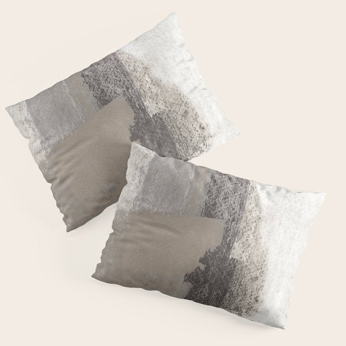 Taupe and Charcoal Grey Modern Abstract Painting Pillow Sham Gallery Image 3