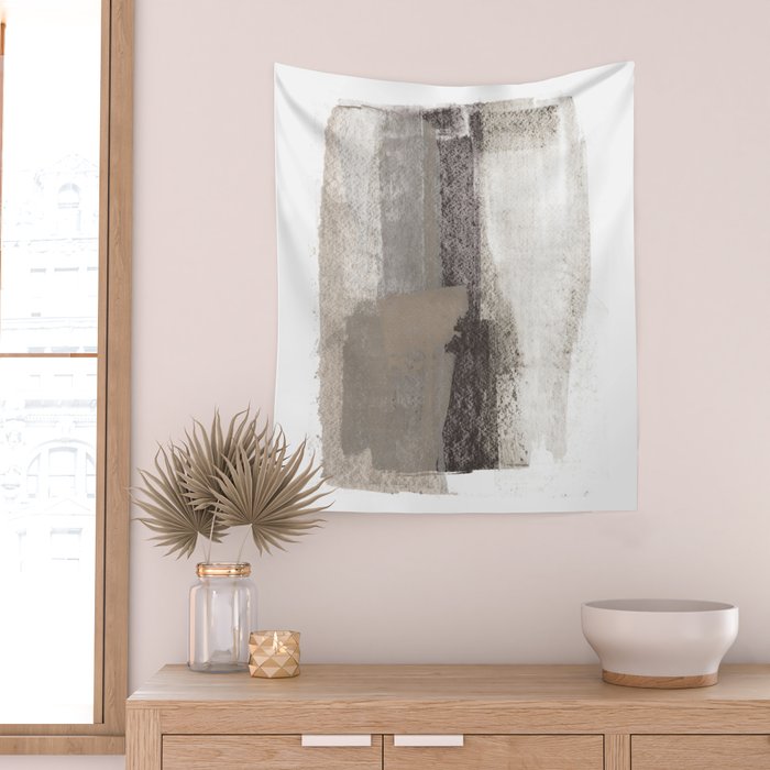 Taupe and Charcoal Grey Modern Abstract Painting Wall Tapestry Gallery Image 2