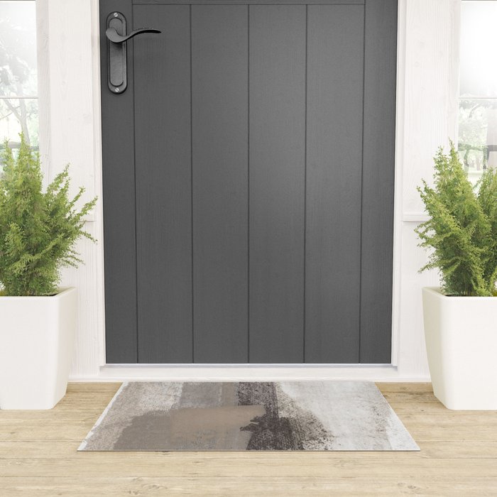 Taupe and Charcoal Grey Modern Abstract Painting Welcome Mat Gallery Image 3