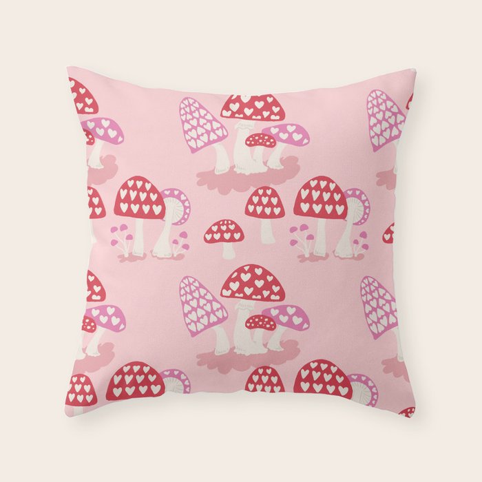 Valentine Mushrooms Throw Pillow Gallery Image 1