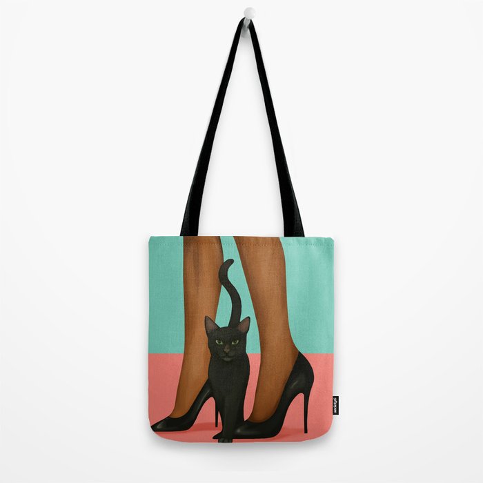Woman in Heels with Black Cat Tote Bag Gallery Image 2