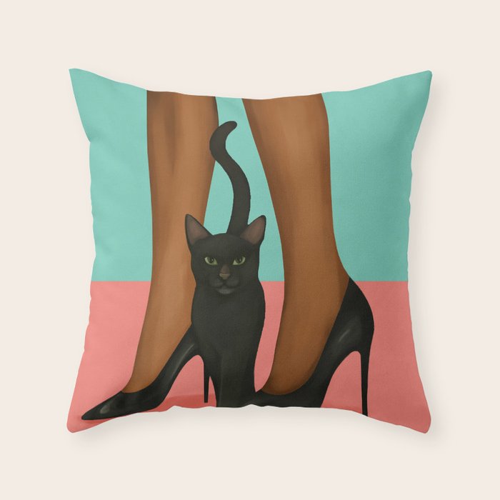 Woman in Heels with Black Cat Throw Pillow Gallery Image 6