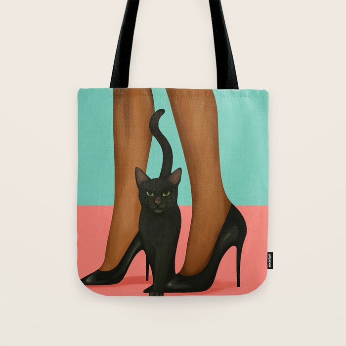 Woman in Heels with Black Cat Tote Bag Gallery Image 1