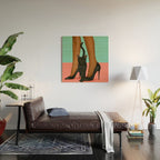 Woman in Heels with Black Cat Wood Wall Art Gallery Image 2