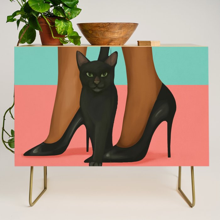 Woman in Heels with Black Cat Credenza Gallery Image 1