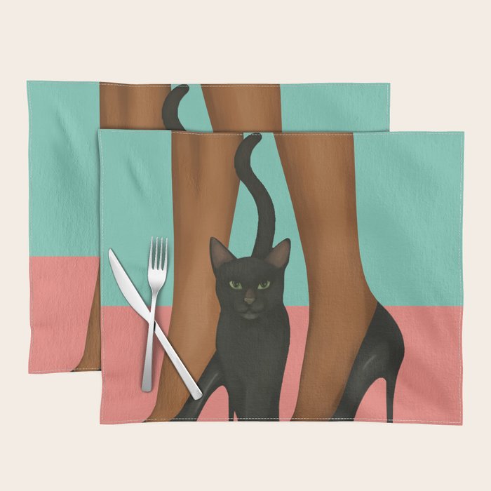 Woman in Heels with Black Cat Placemat Gallery Image 1