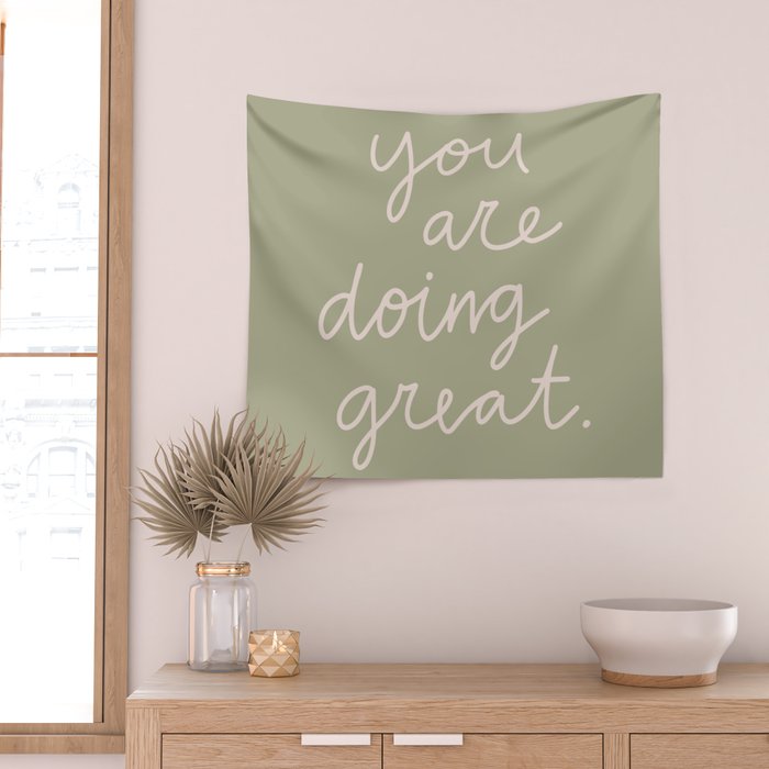 You Are Doing Great Sage Green Wall Tapestry Gallery Image 2