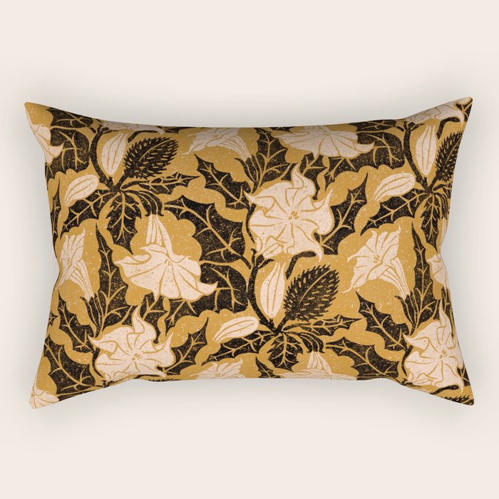 Moon Flower - Black, gold, peach pink Rectangular Pillow Gallery Image 1