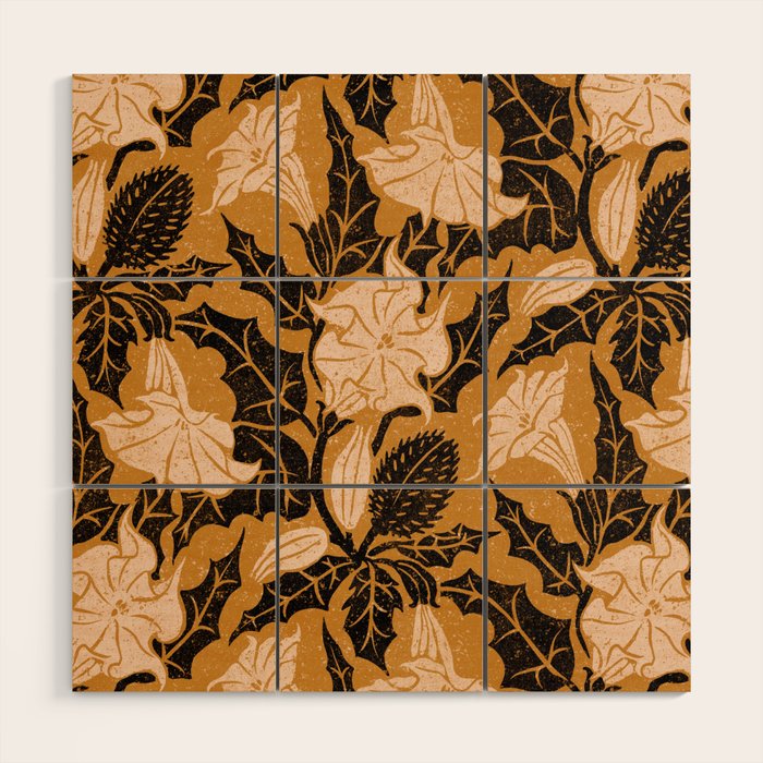 Moon Flower - Black, gold, peach pink Wood Wall Art Gallery Image 1