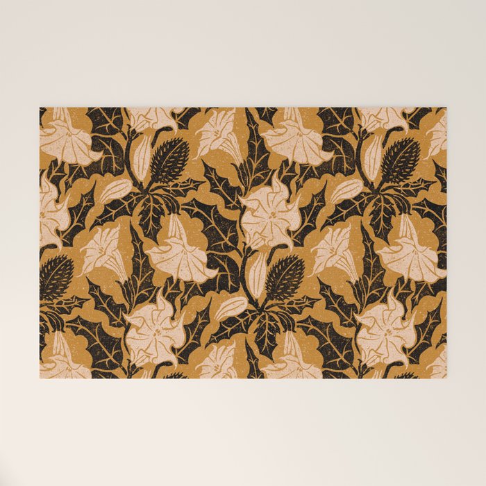 Moon Flower - Black, gold, peach pink Welcome Mat Gallery Image 1