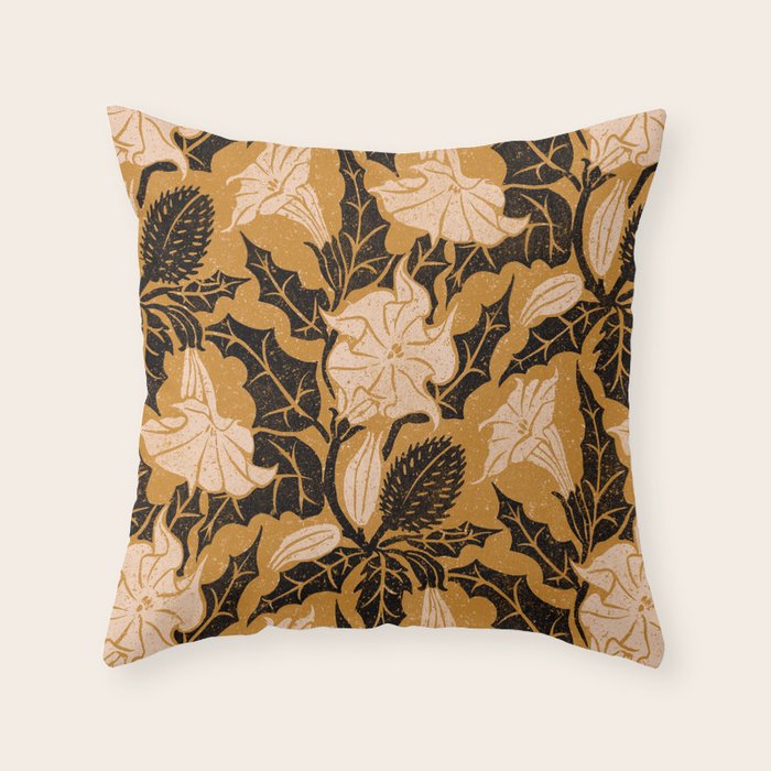 Moon Flower - Black, gold, peach pink Throw Pillow Gallery Image 6