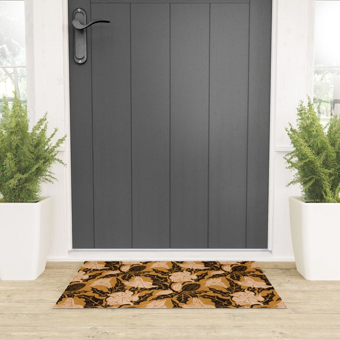 Moon Flower - Black, gold, peach pink Welcome Mat Gallery Image 3