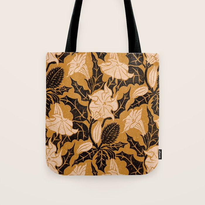 Moon Flower - Black, gold, peach pink Tote Bag Gallery Image 1