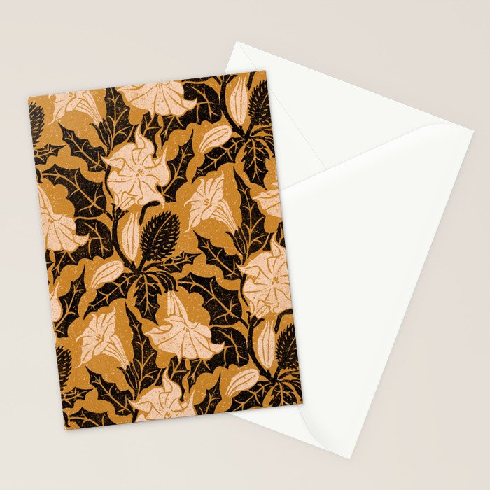 Moon Flower - Black, gold, peach pink Stationery Card Gallery Image 2