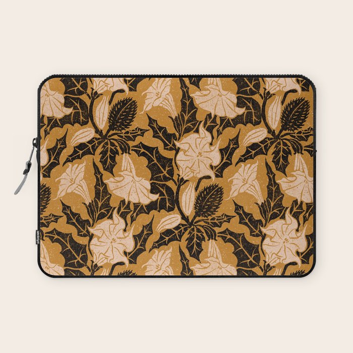 Moon Flower - Black, gold, peach pink Laptop Sleeve Gallery Image 1