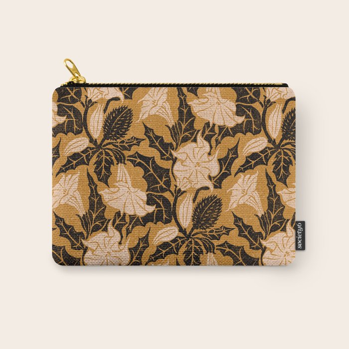 Moon Flower - Black, gold, peach pink Carry All Pouch Gallery Image 1