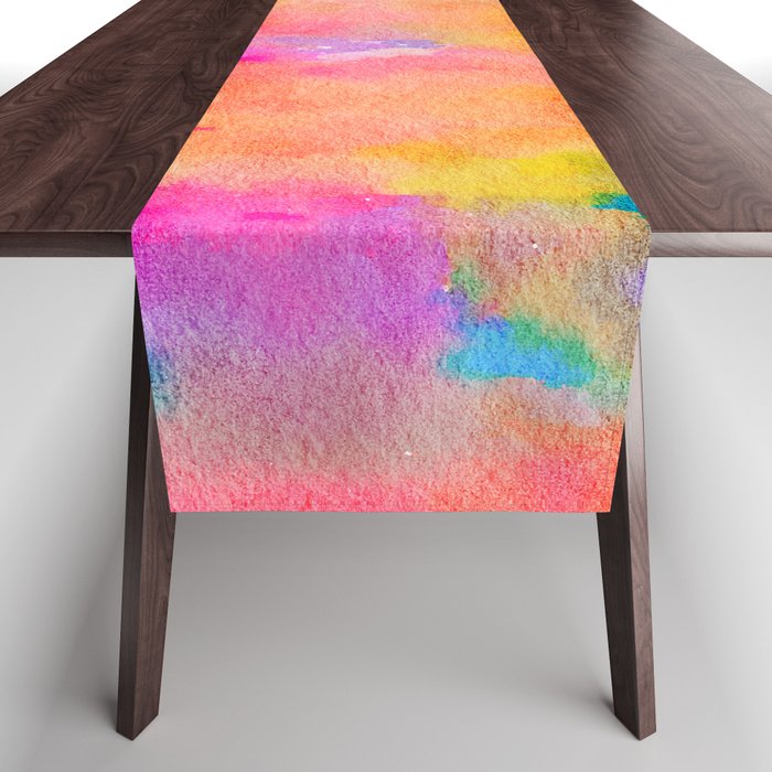 Be A Rainbow In Someone's Cloud | Modern Bohemian Watercolor Painting Optimism Positivity Good Vibes Table Runner Gallery Image 1