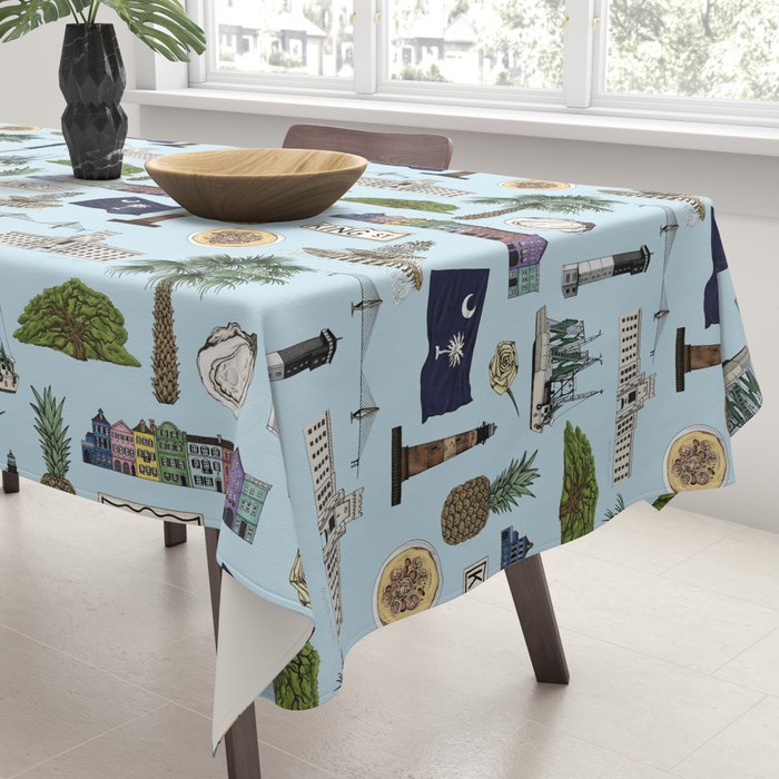 Charleston South Carolina Pattern - Blue Tablecloth Gallery Image 3