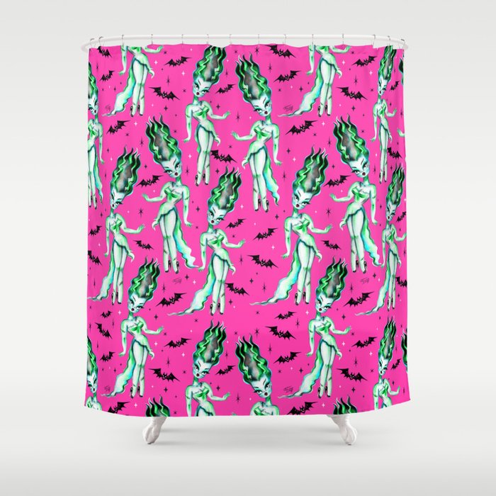 Bride of Frankenstein on Hot Pink Shower Curtain Gallery Image 1