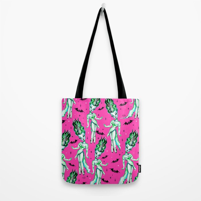 Bride of Frankenstein on Hot Pink Tote Bag Gallery Image 2