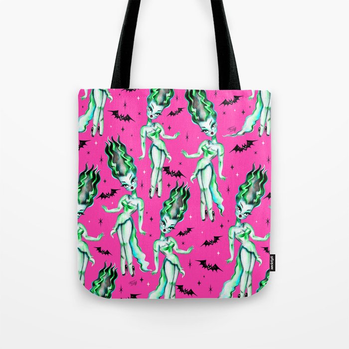 Bride of Frankenstein on Hot Pink Tote Bag Gallery Image 1