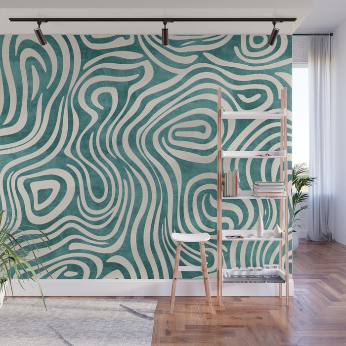 Teal Green Swirl Pattern Modern Decor Wall Mural Gallery Image 1